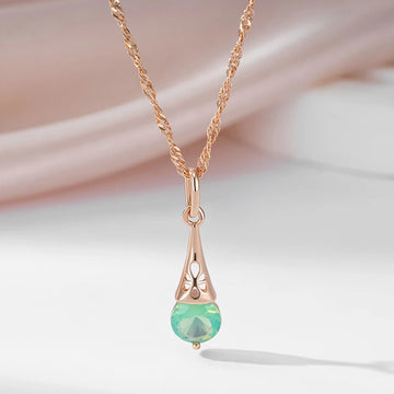 Amazing 14K Filled Rose Gold Shiny Green AAA Zircon Luxury Pendant Necklace For Women - Fine Jewellery